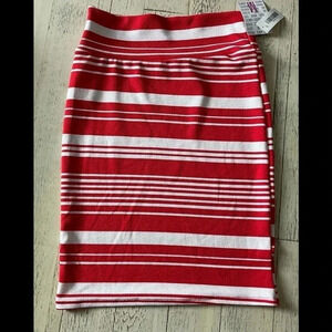 LuLaRoe Cassie Pencil Skirt Coral/White Wide Stripe Size M Nautical Casual NWOT